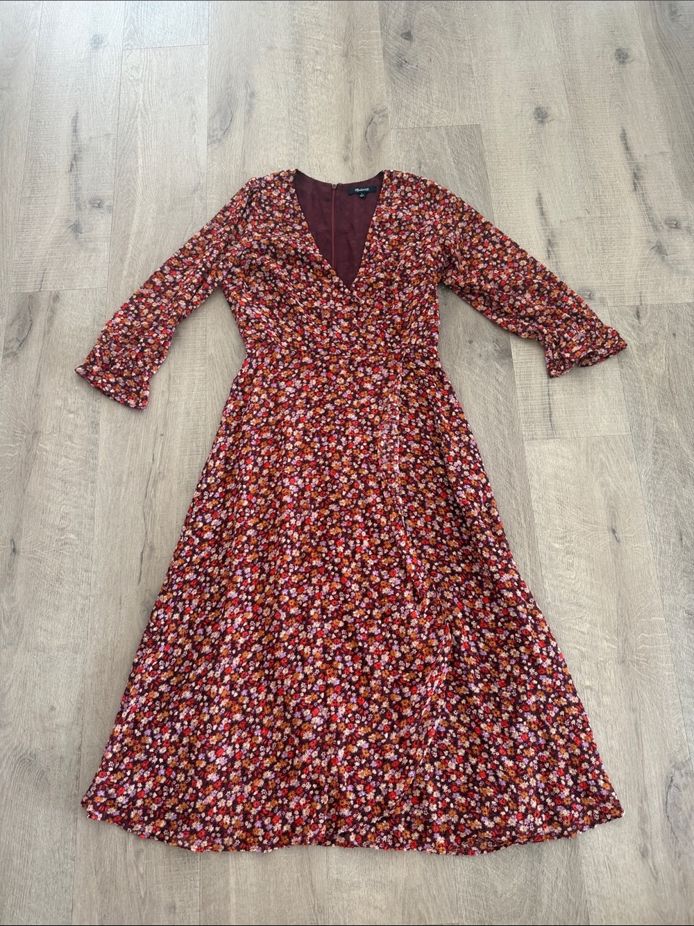 Madewell Women's Floral Wrap Midi Dress in Burgundy size 0